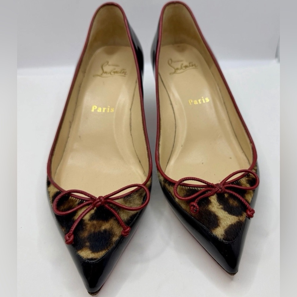 Christian Louboutin Leopard Print Flats with Red Bow